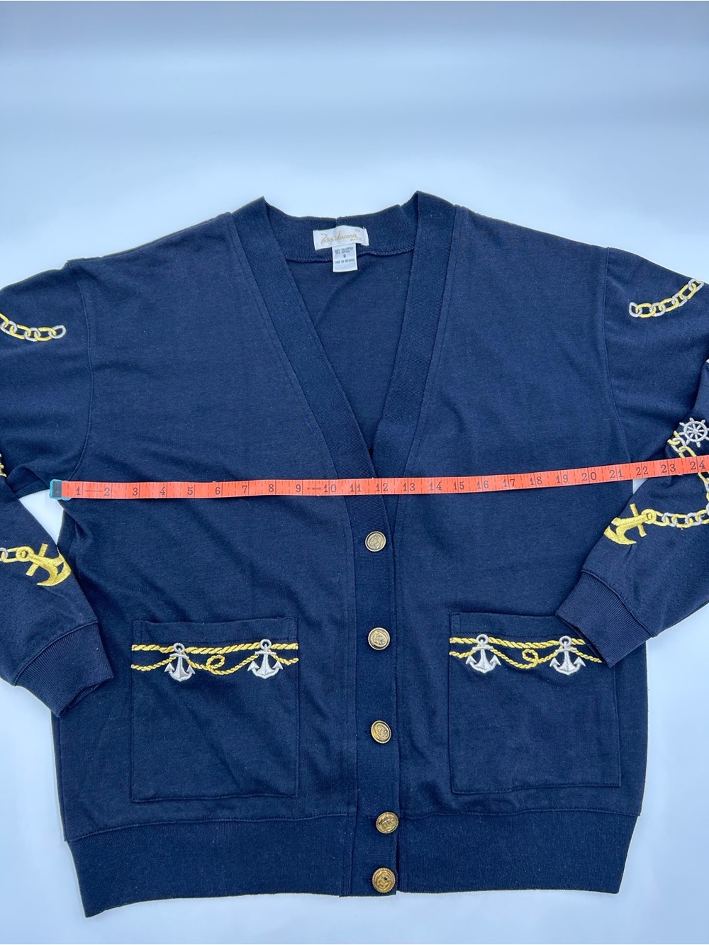 Para Vanessa Paris Navy Anchor Detail V-Neck Cardigan Sweater S - Picture 6 of 9